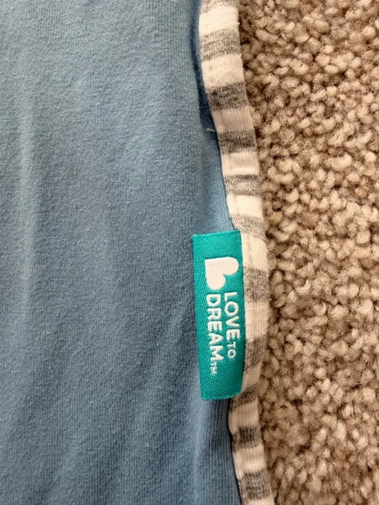 Love to dream Blue Baby Swaddle with Striped Trim - Picture 2 of 5